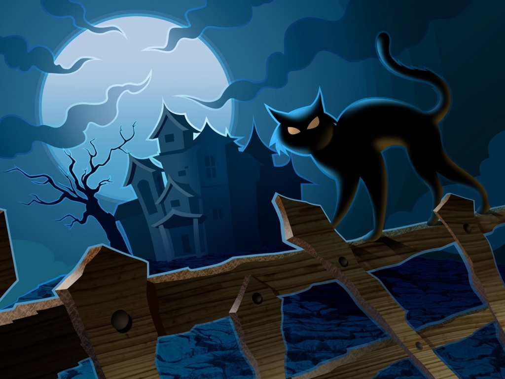 Cat in Halloween Night for 1024 x 768 resolution