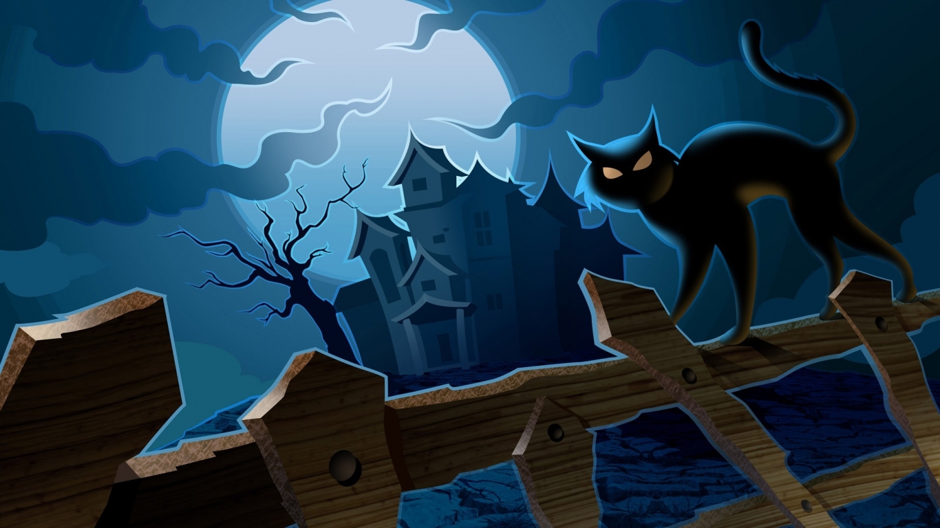 Cat in Halloween Night for 1366 x 768 HDTV resolution