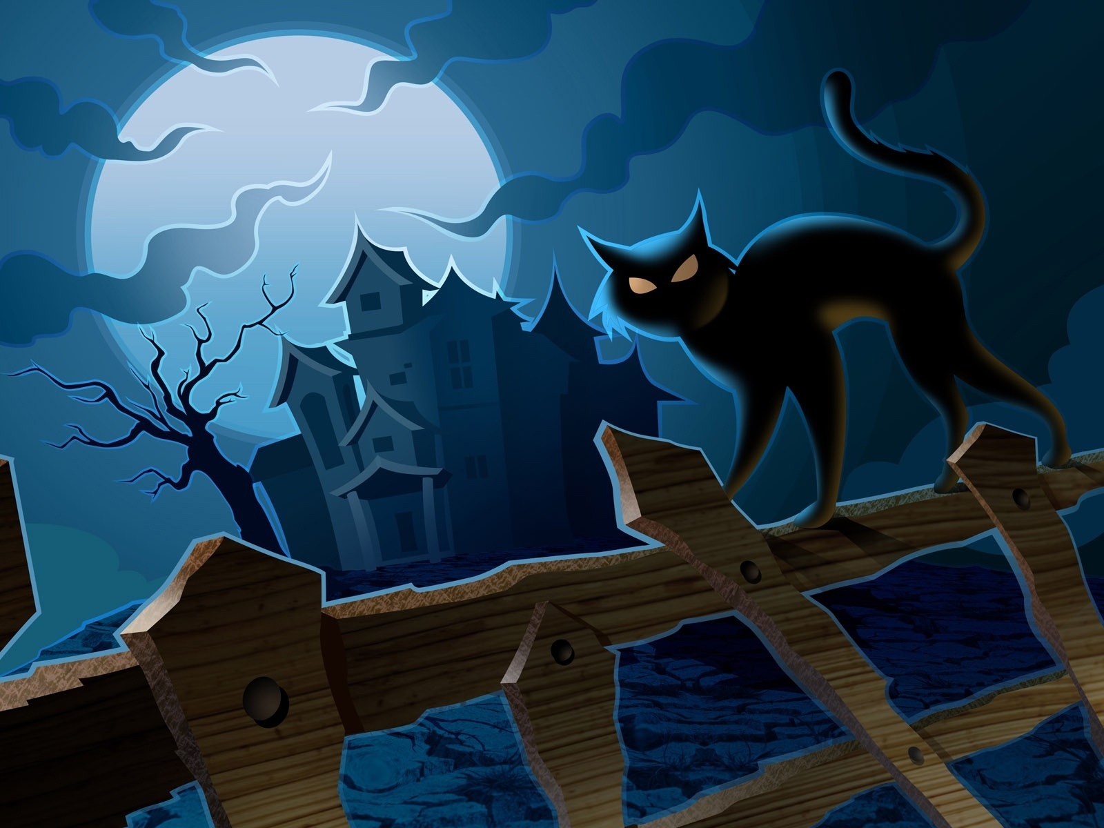 Cat in Halloween Night for 1600 x 1200 resolution