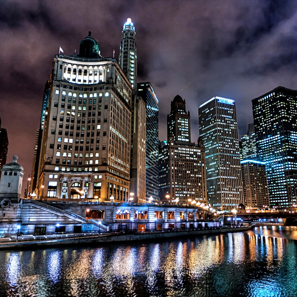 Chicago Night Lights for 1024 x 1024 iPad resolution