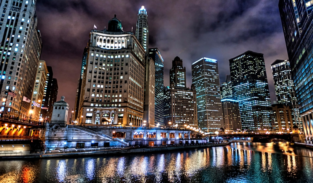 Chicago Night Lights for 1024 x 600 widescreen resolution