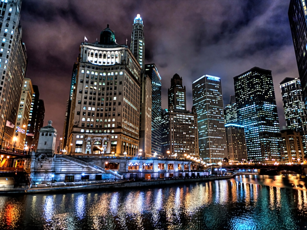Chicago Night Lights for 1024 x 768 resolution