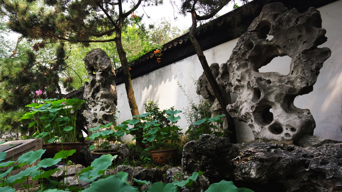 Chinese Garden Architecture for 1366 x 768 HDTV resolution