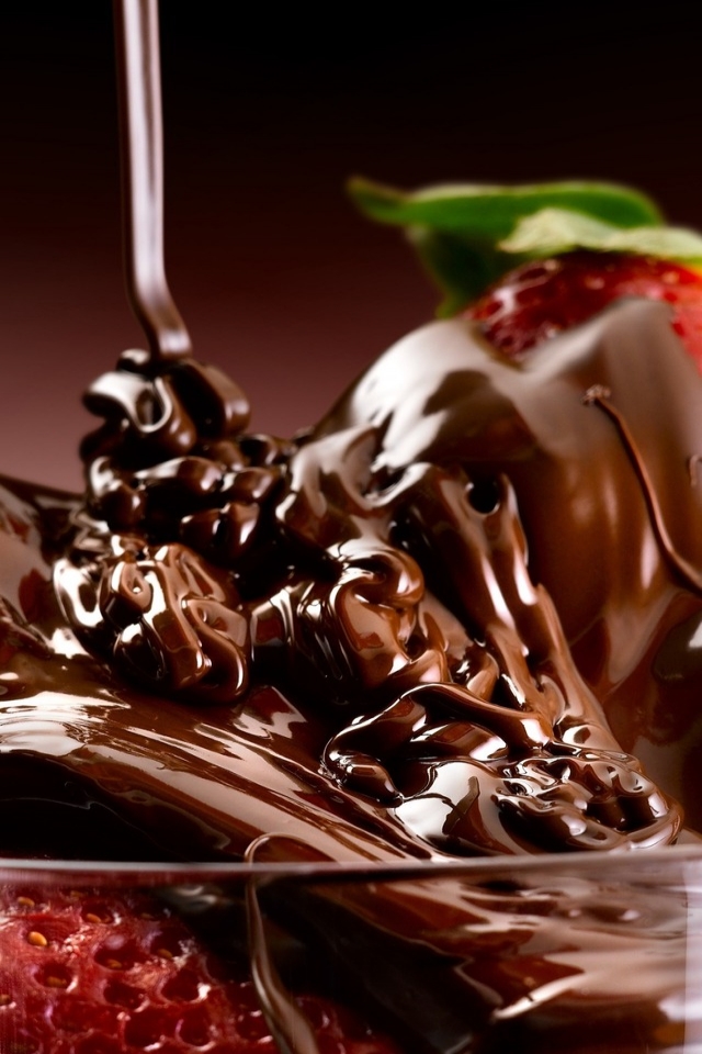 Chocolate and Strawberries 640 x 960 iPhone 4 Wallpaper