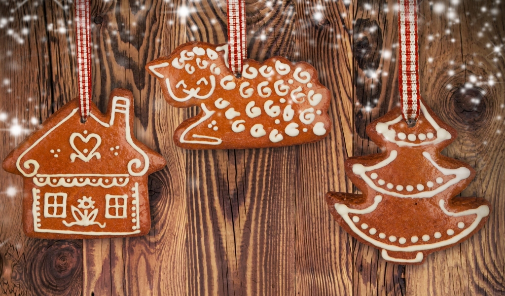 Christmas Gingerbread Ornaments for 1024 x 600 widescreen resolution