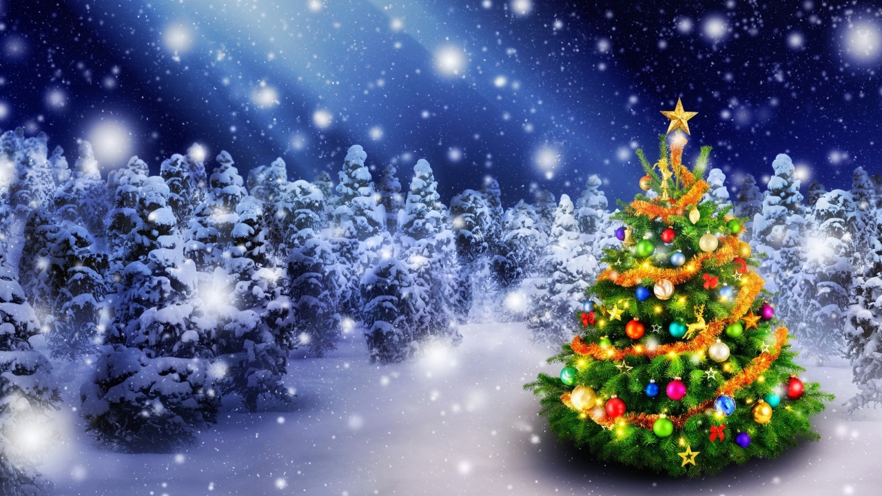 Christmas Tree in Snow for 1280 x 720 HDTV 720p resolution