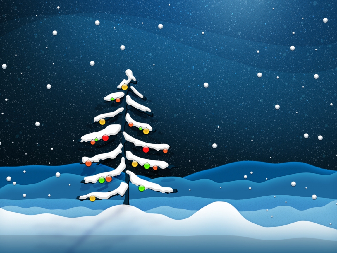 Christmas Tree With Snow and Lights for 1152 x 864 resolution
