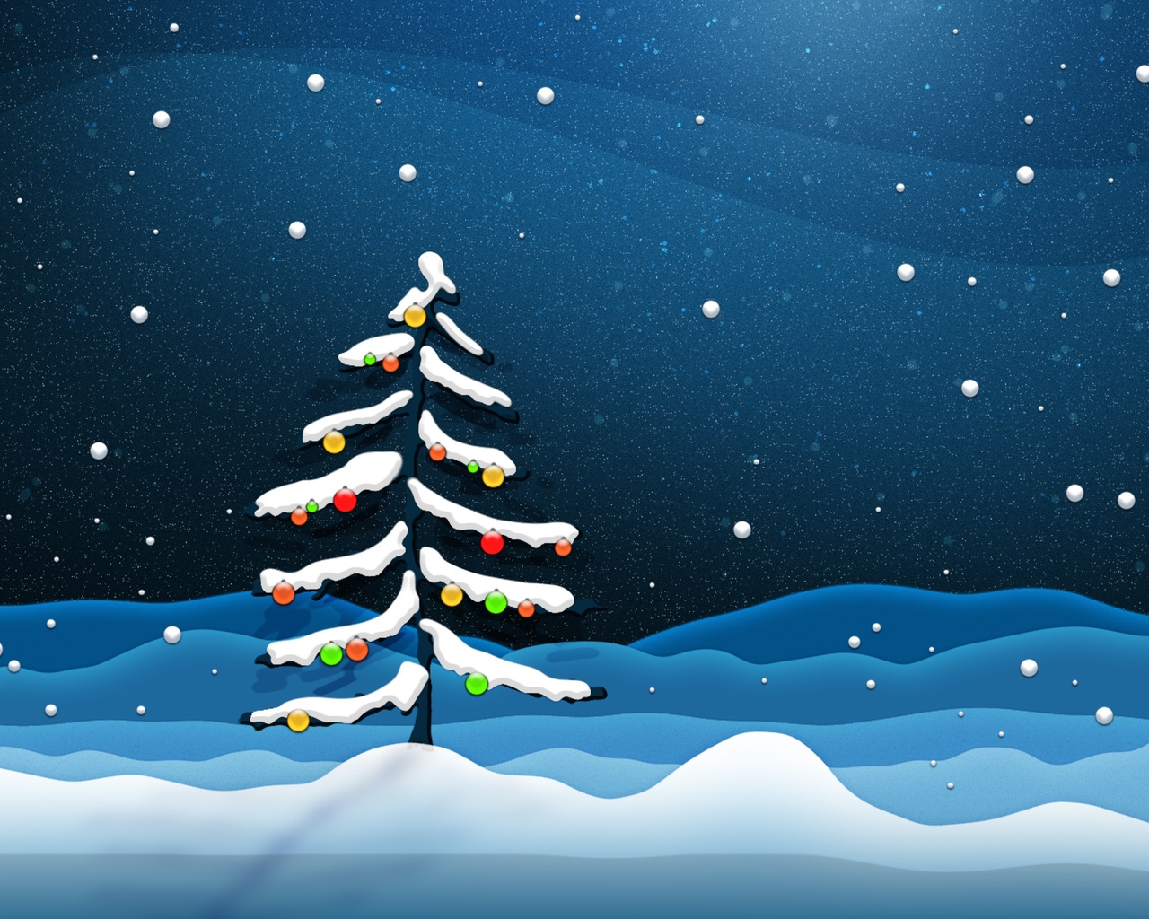 Christmas Tree With Snow and Lights for 1280 x 1024 resolution