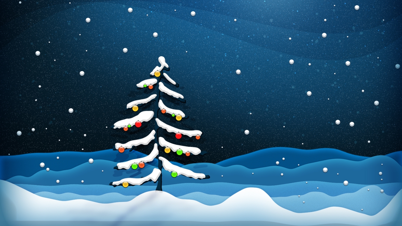 Christmas Tree With Snow and Lights for 1280 x 720 HDTV 720p resolution