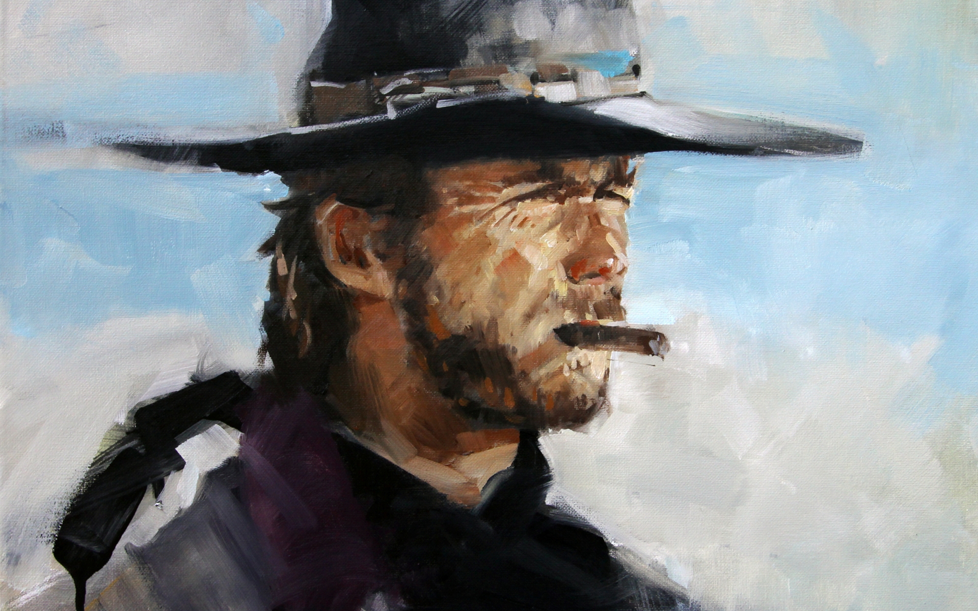 Clint Eastwood Painting 1920 x 1200 widescreen Wallpaper
