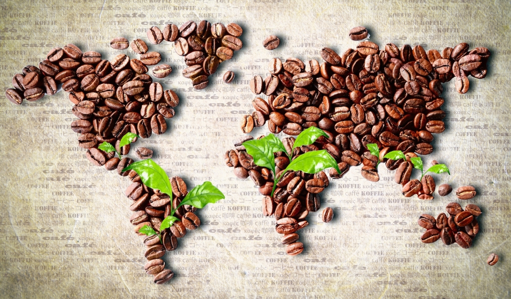 Coffee Beans World Map for 1024 x 600 widescreen resolution