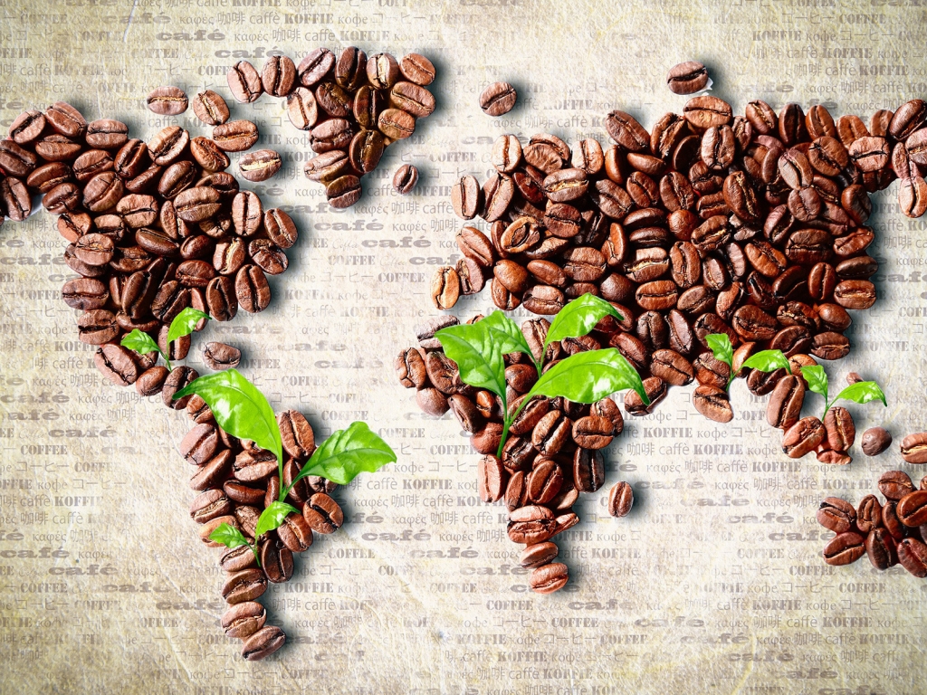 Coffee Beans World Map for 1024 x 768 resolution