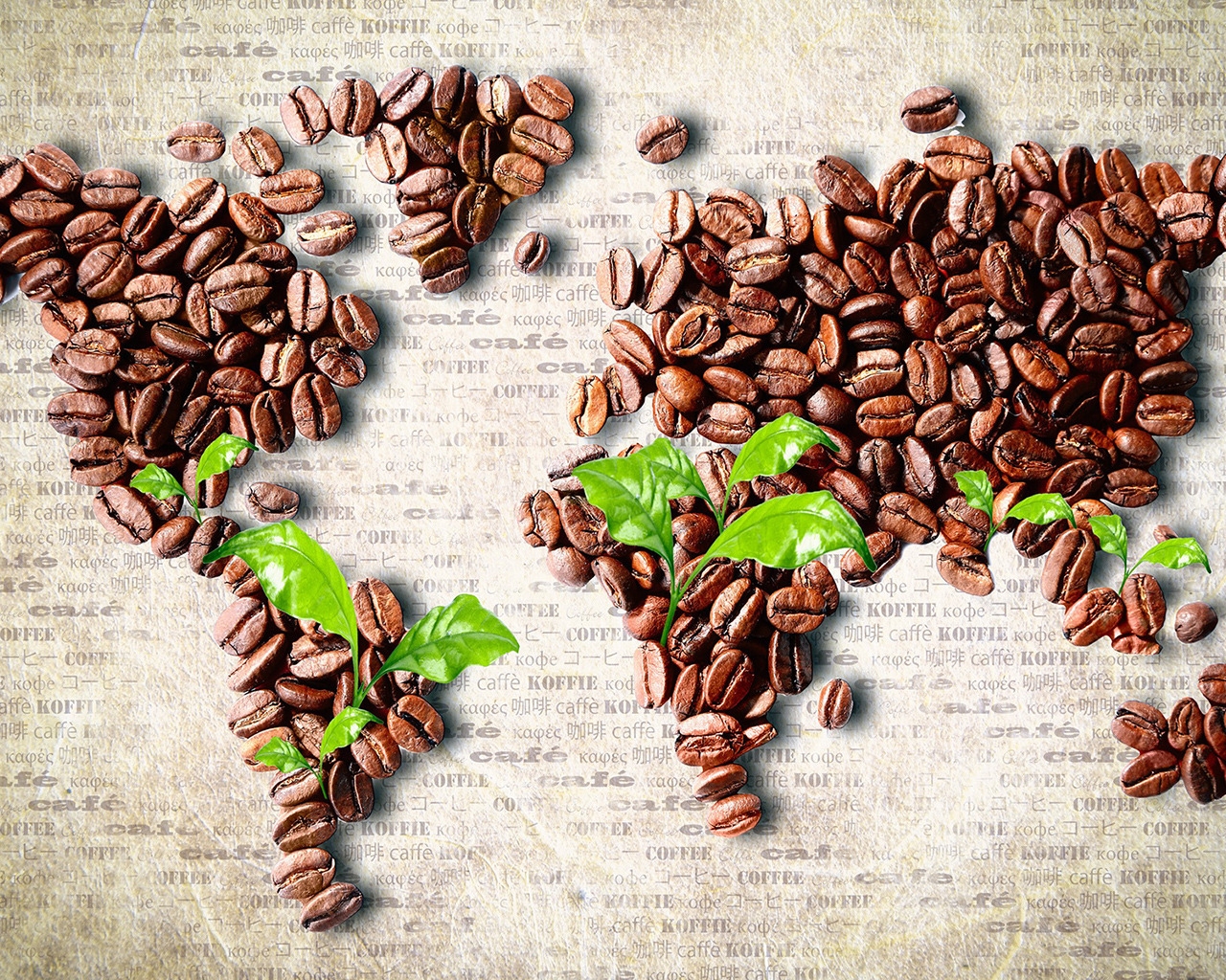 Coffee Beans World Map for 1280 x 1024 resolution