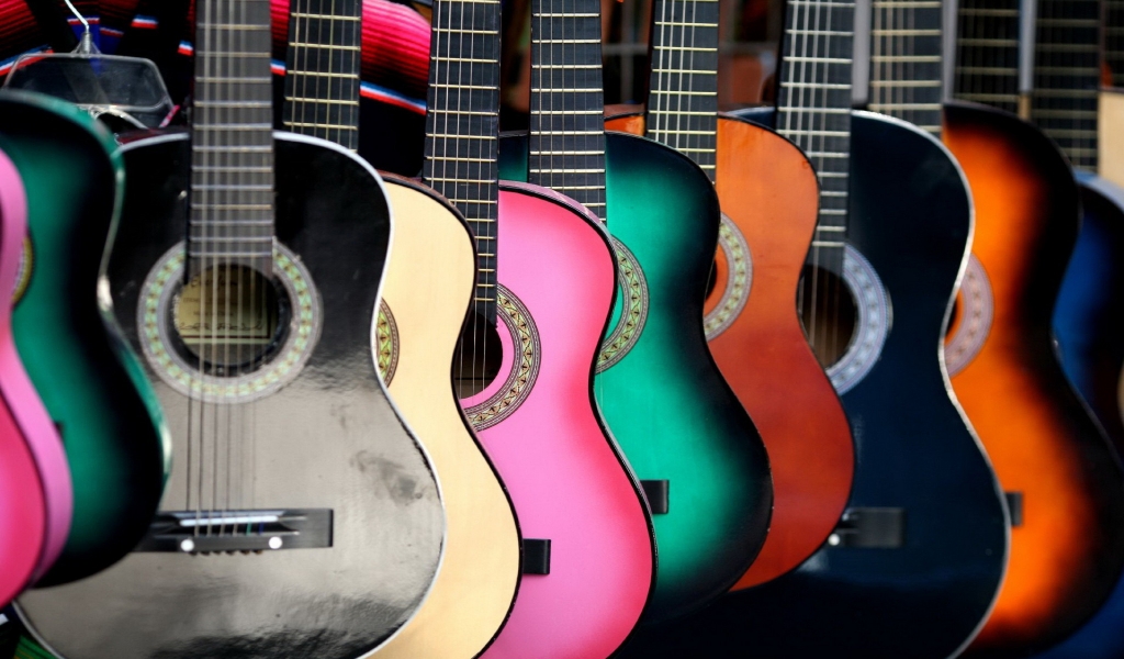 Colored Guitars for 1024 x 600 widescreen resolution