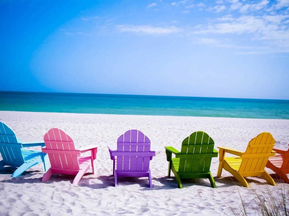 Colorful Beach Chairs Wallpaper for 1152 x 864 resolution