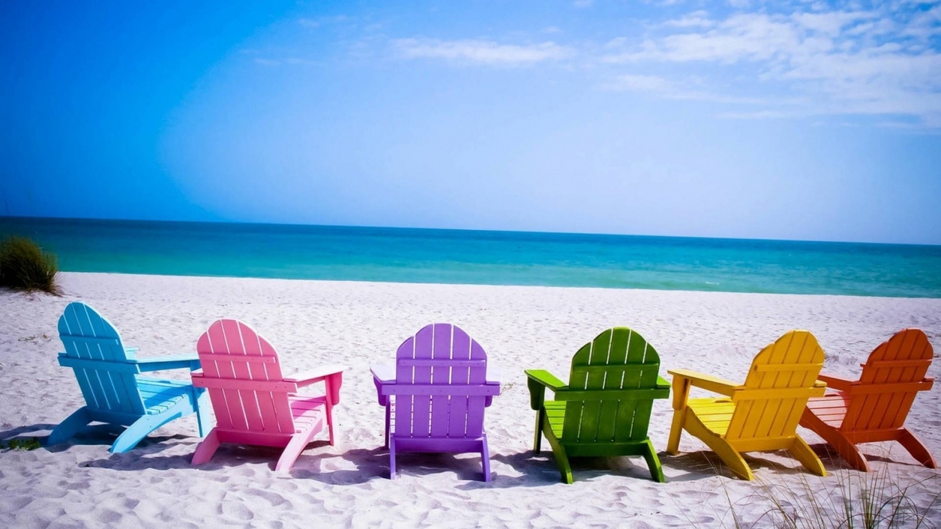 Colorful Beach Chairs Wallpaper for 1366 x 768 HDTV resolution