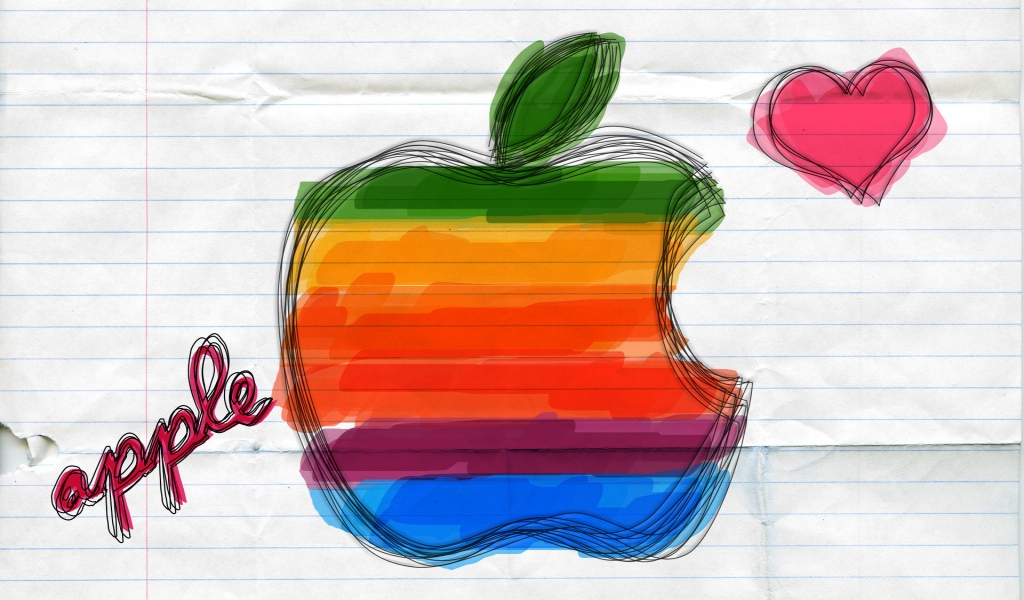 Colourful Apple logo for 1024 x 600 widescreen resolution