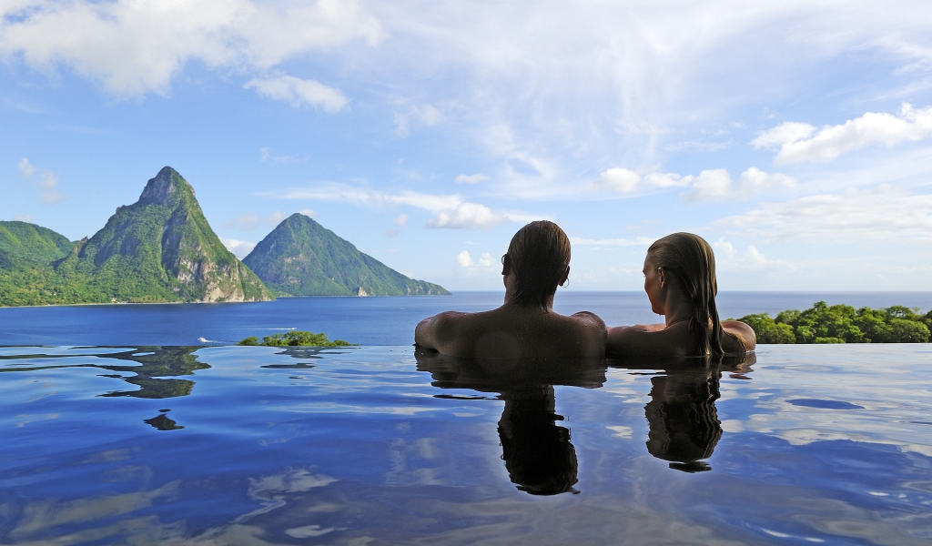 Couple in Pool for 1024 x 600 widescreen resolution