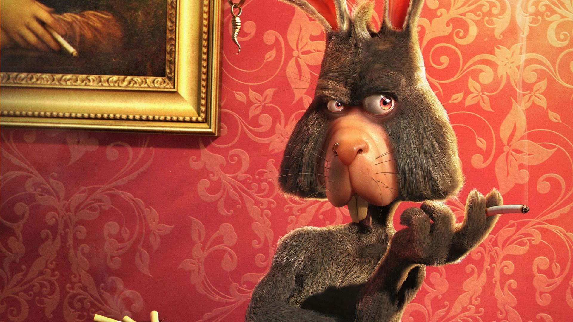 Crazy Rabbit Smoking in Silece for 1920 x 1080 HDTV 1080p resolution
