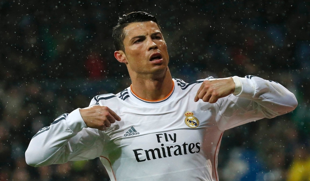 Cristiano Ronaldo in Rain for 1024 x 600 widescreen resolution