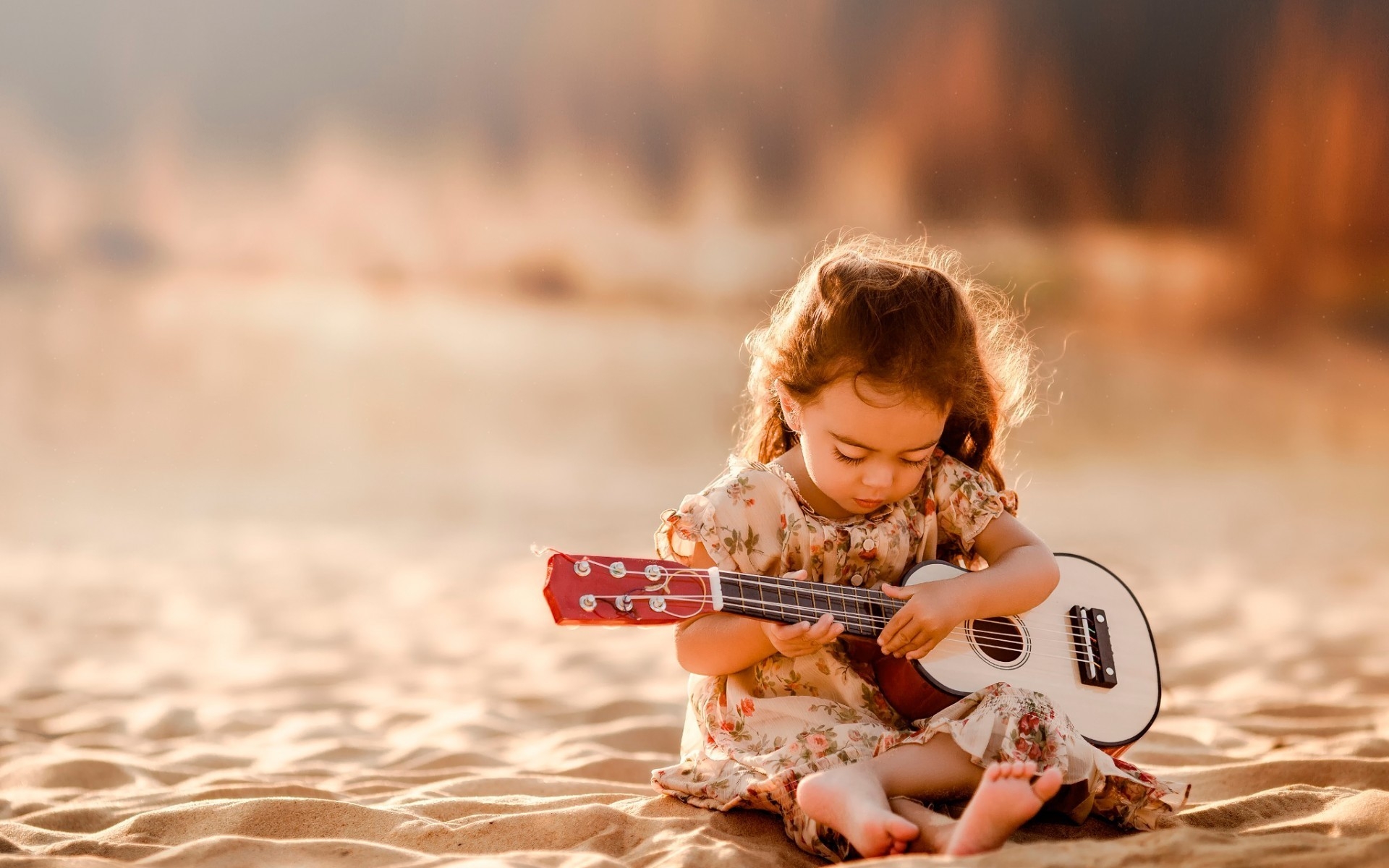 Cute Little Girl Playing Guitar for 1920 x 1200 widescreen resolution