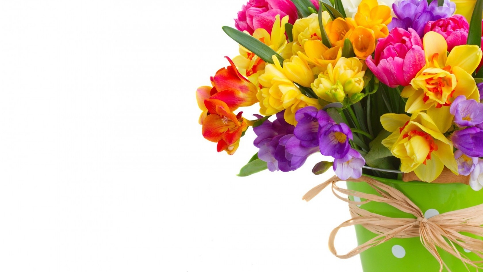 Daffodils and Freesias Bouquet for 1536 x 864 HDTV resolution