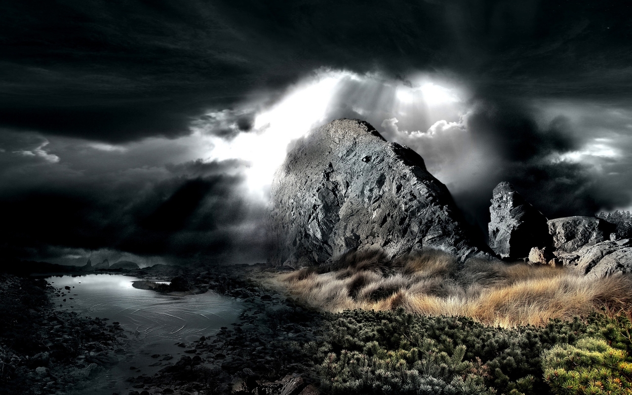 Dark Rocks Water for 1280 x 800 widescreen resolution
