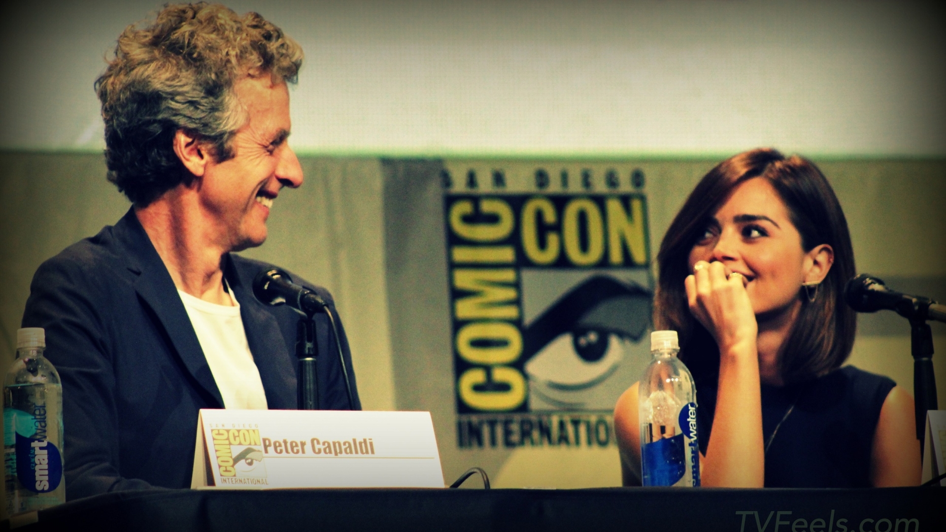 Doctor Who Peter Capaldi and Jenna Coleman at Comic Con for 1920 x 1080 HDTV 1080p resolution