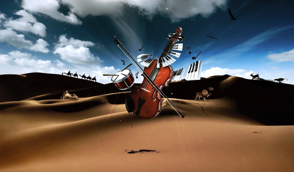 Drum, Violin, Piano in Desert for 1024 x 600 widescreen resolution