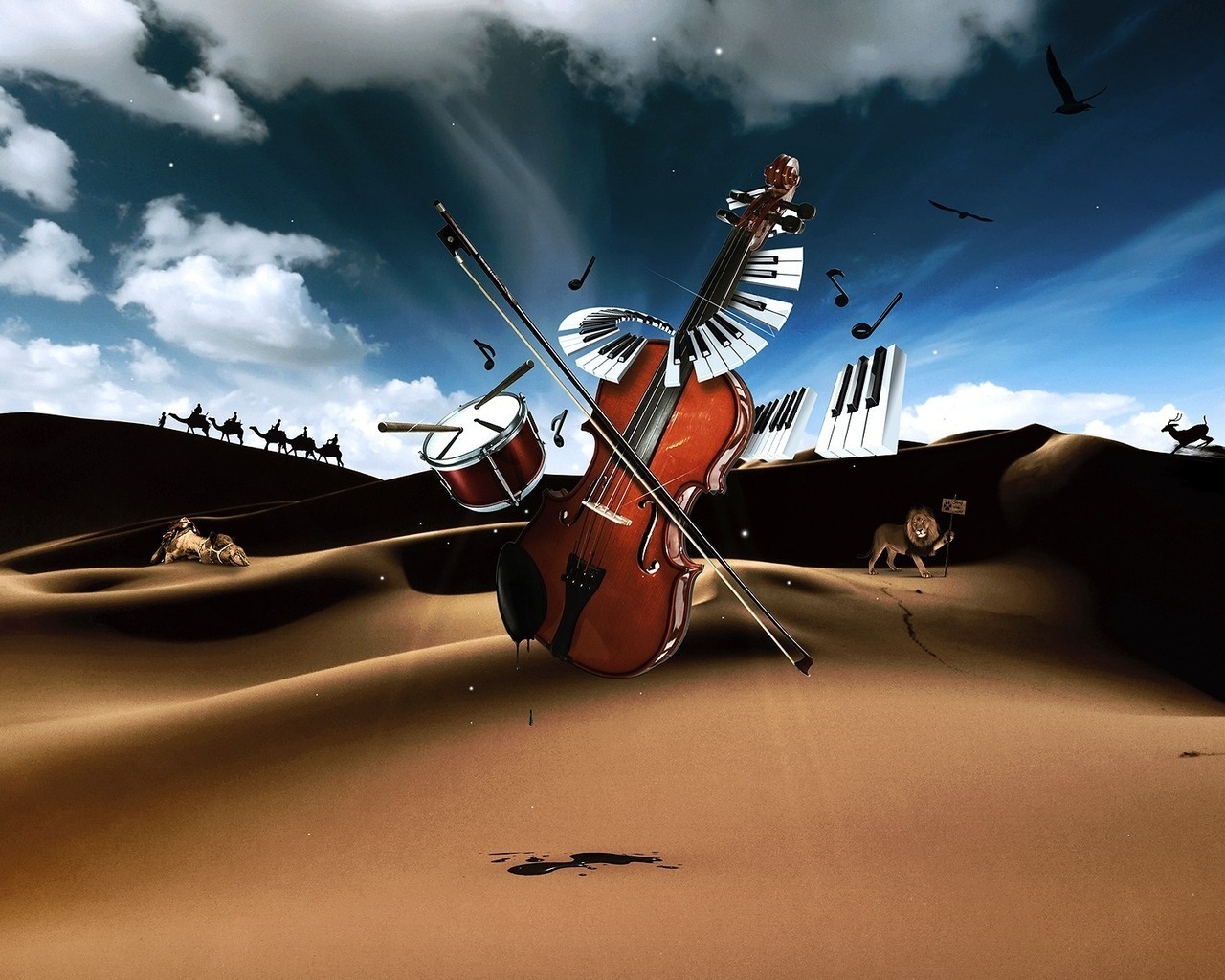 Drum, Violin, Piano in Desert for 1280 x 1024 resolution
