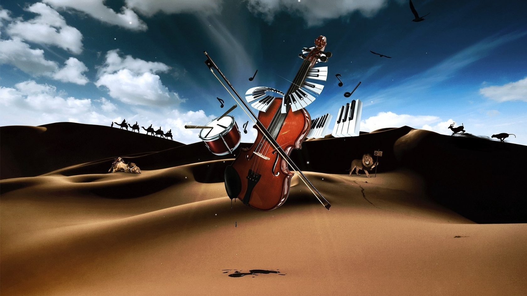 Drum, Violin, Piano in Desert for 1680 x 945 HDTV resolution