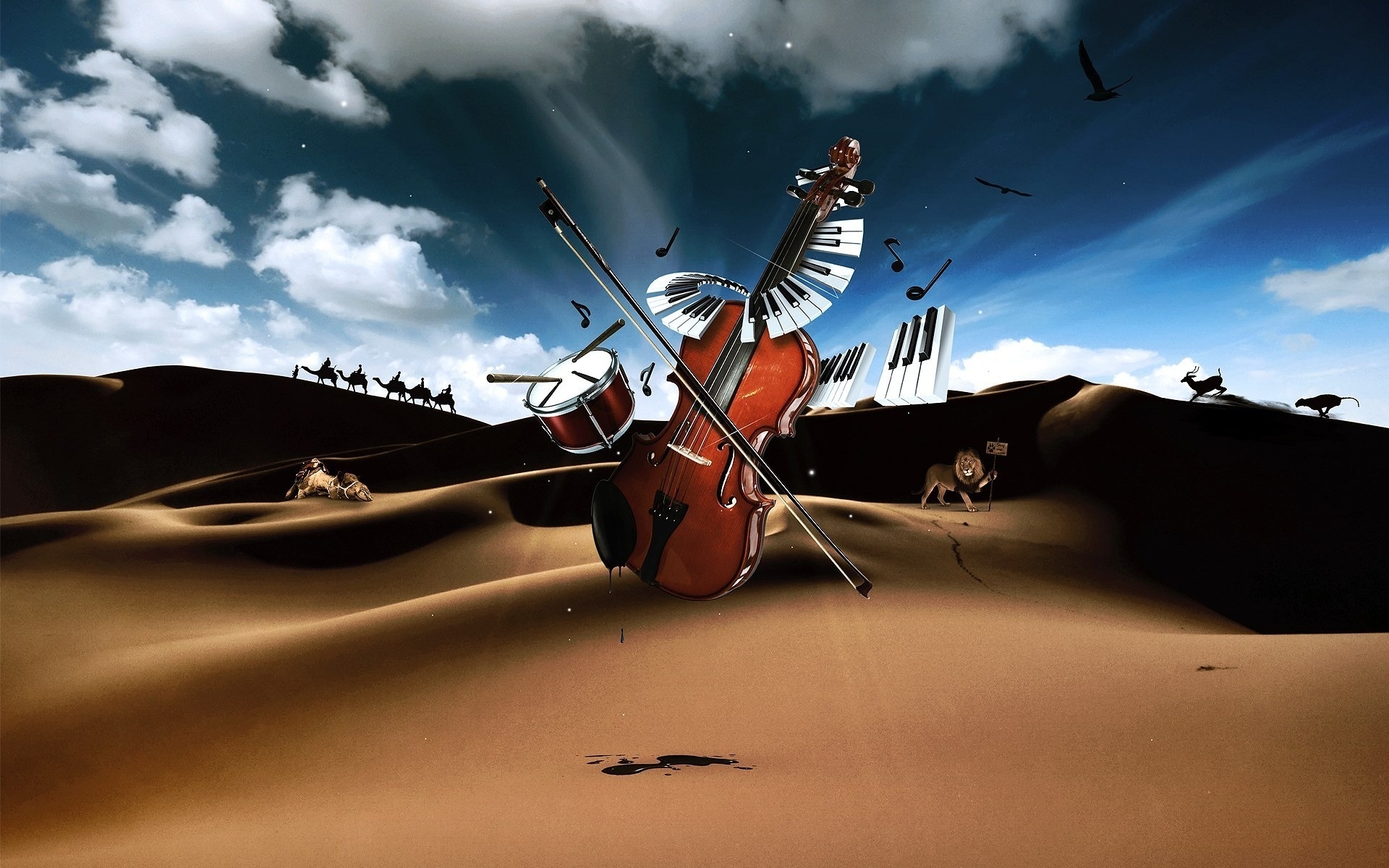 Drum, Violin, Piano in Desert for 1920 x 1200 widescreen resolution