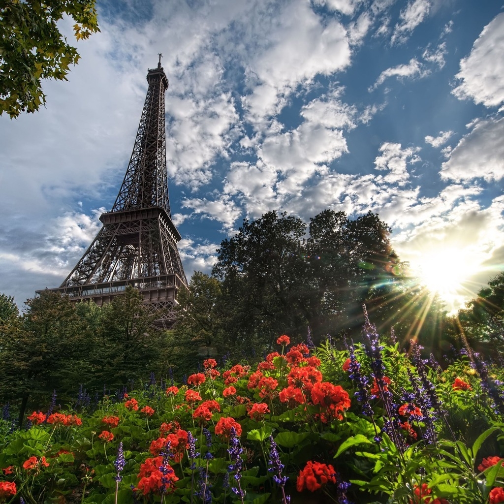 Eiffel Tower Surrounded by Flowers for 1024 x 1024 iPad resolution