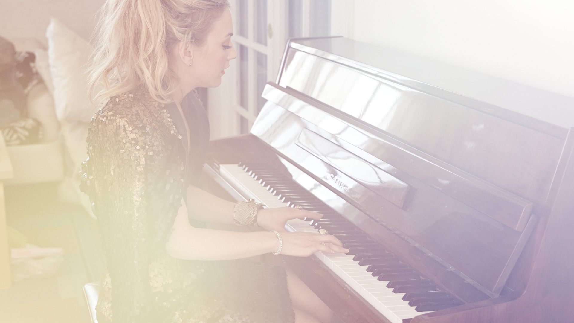 Emily Kinney Playing Piano for 1920 x 1080 HDTV 1080p resolution