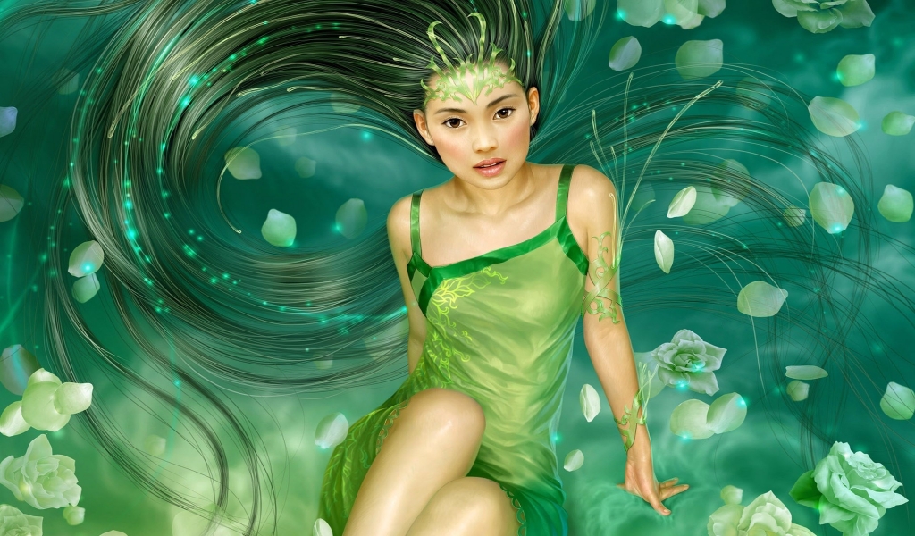 Fantasy Girl Green for 1024 x 600 widescreen resolution