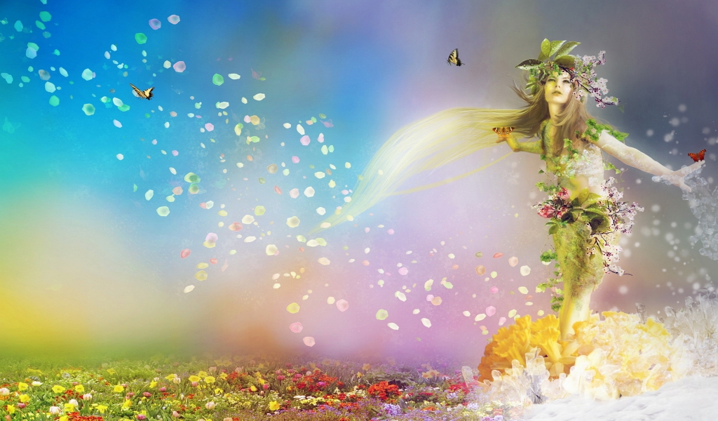 Fantasy Girl with Flowers for 1024 x 600 widescreen resolution