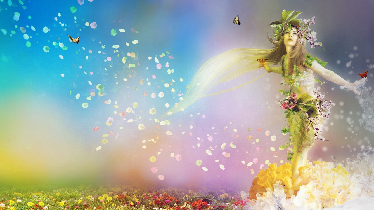 Fantasy Girl with Flowers for 1280 x 720 HDTV 720p resolution