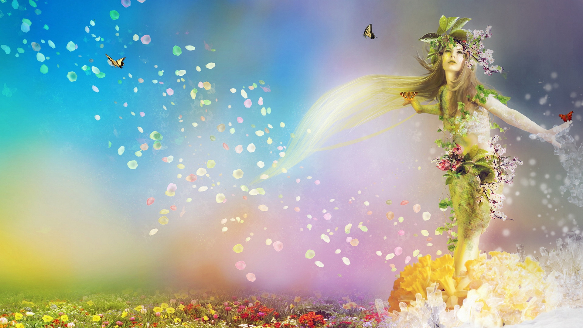 Fantasy Girl with Flowers for 1920 x 1080 HDTV 1080p resolution