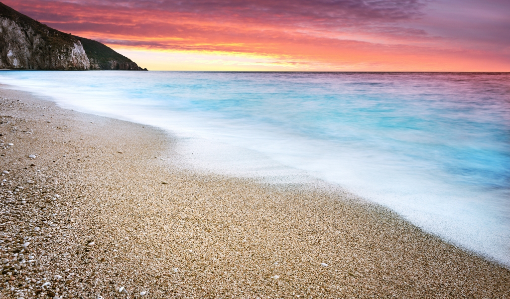 Fire Sunset at Beach for 1024 x 600 widescreen resolution