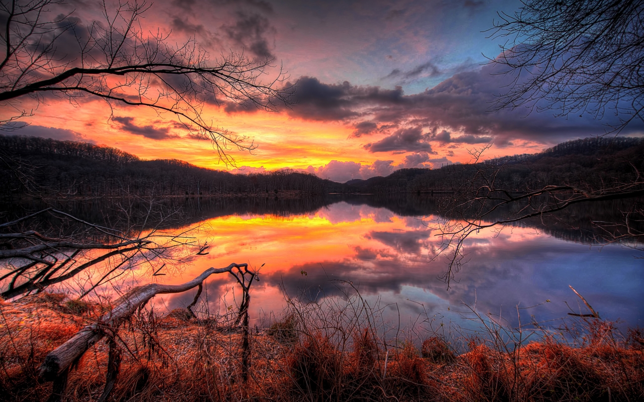 Fire Sunset Reflection for 1280 x 800 widescreen resolution