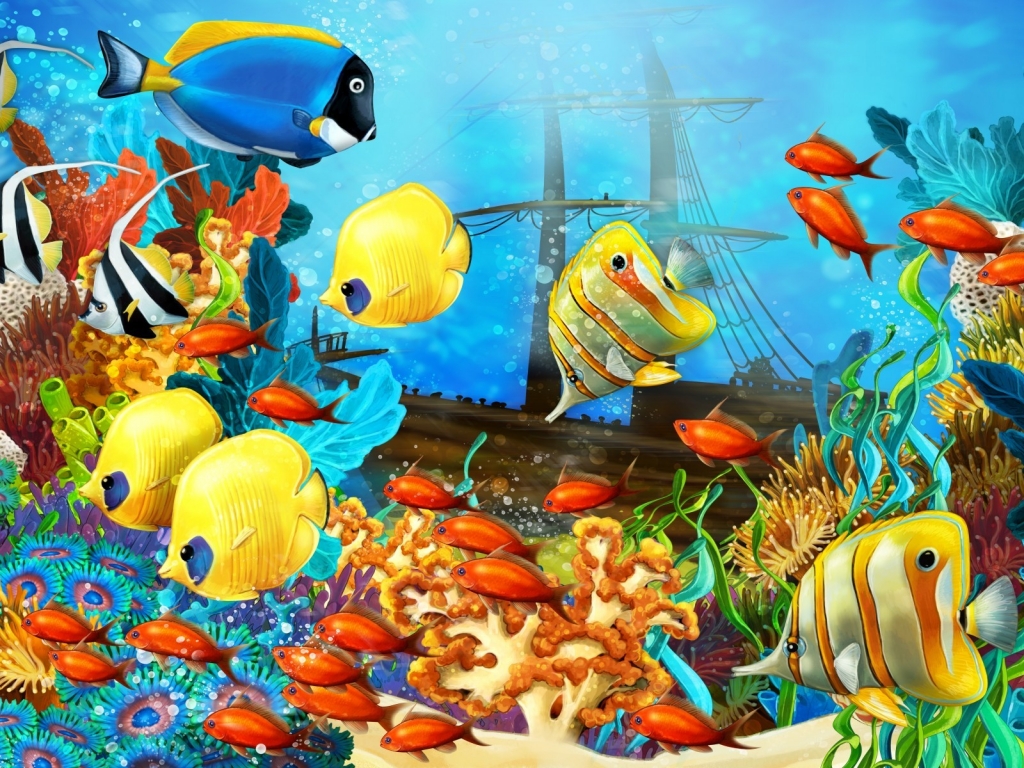 Fish World Painting for 1024 x 768 resolution