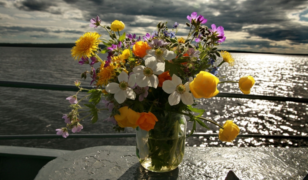 Flowers by the Sea for 1024 x 600 widescreen resolution