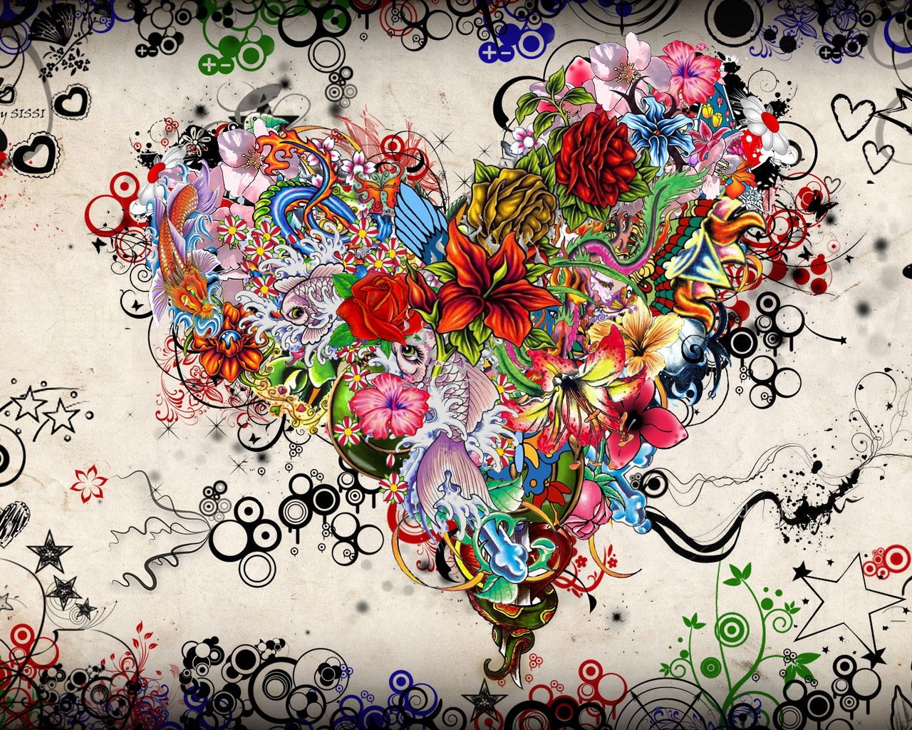 Flowers Heart for 1280 x 1024 resolution