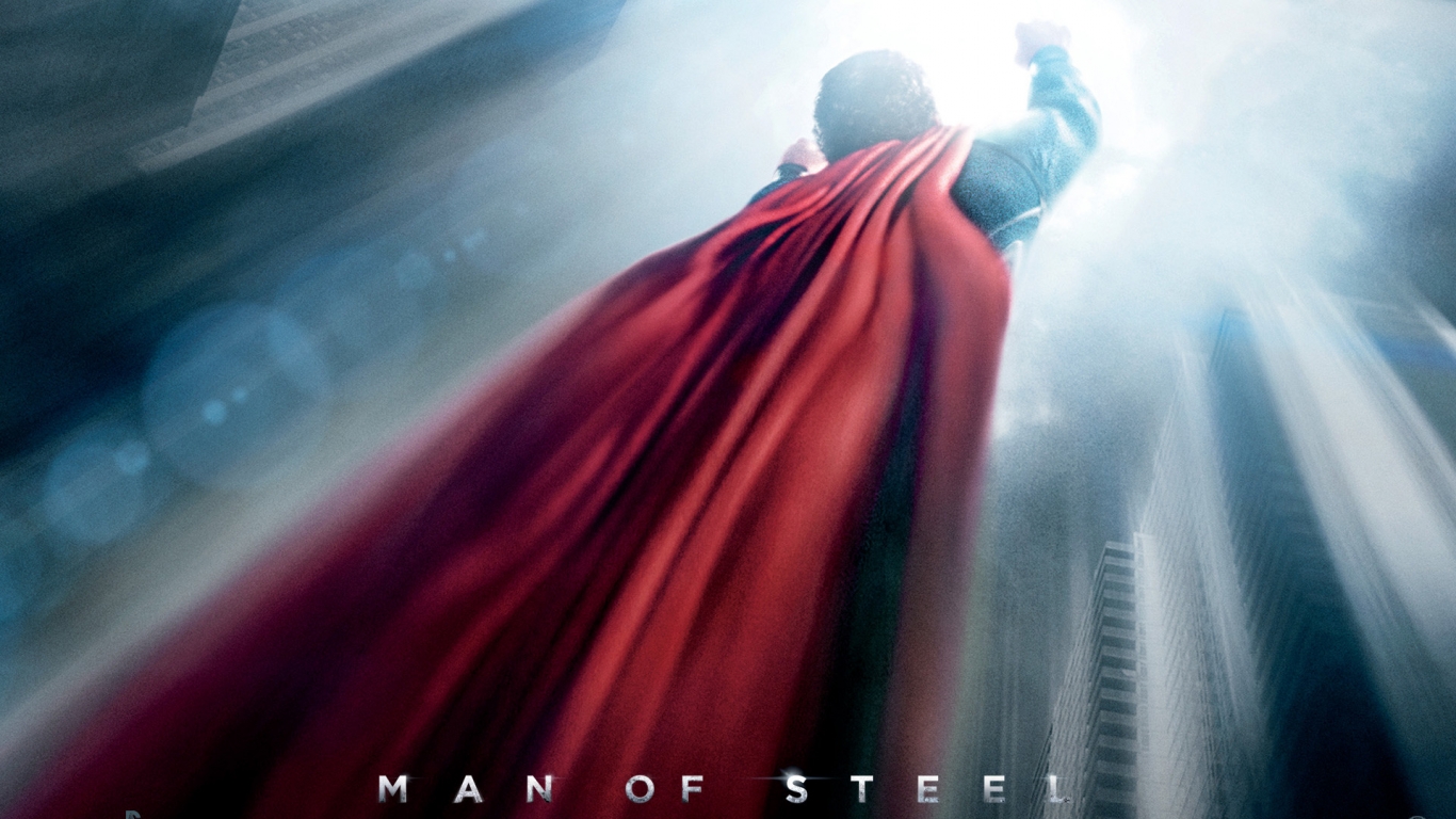 Flying Man of Steel for 1366 x 768 HDTV resolution