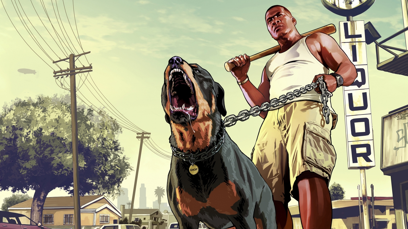 Franklin with his Dog GTA 5 for 1366 x 768 HDTV resolution