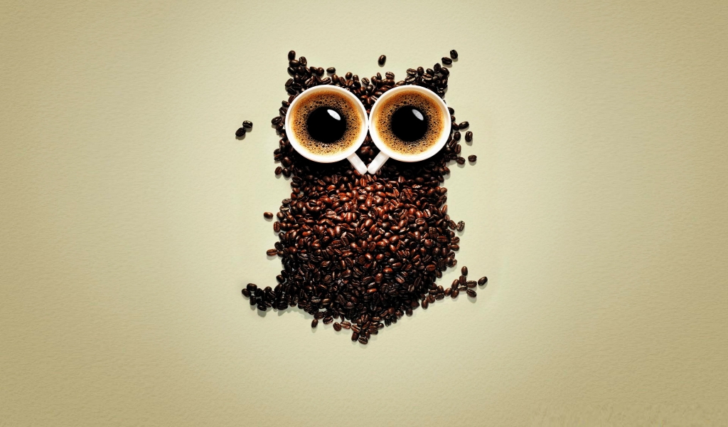 Funny Coffee Owl for 1024 x 600 widescreen resolution