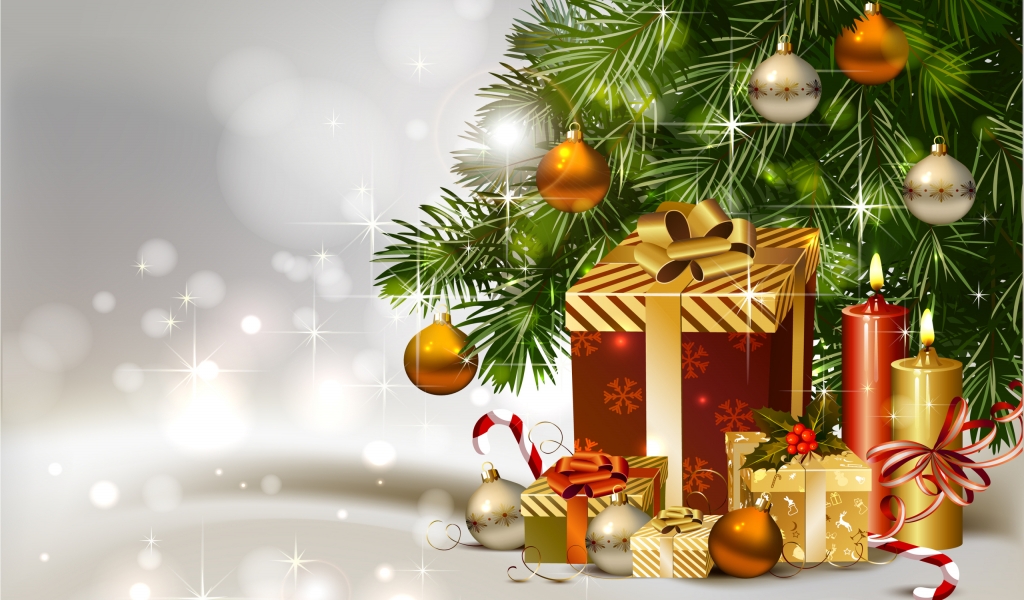 Gifts Under Christmas Tree for 1024 x 600 widescreen resolution