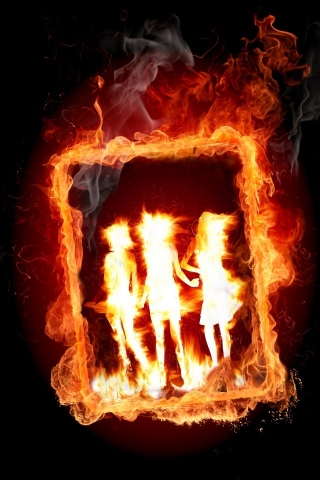 Girl Frame in Fire for 320 x 480 iPhone resolution