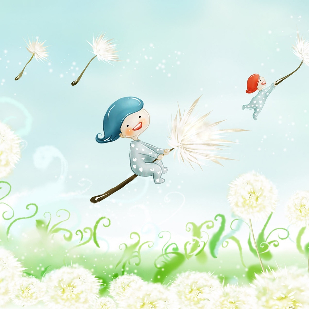 Girl Riding a Flower for 1024 x 1024 iPad resolution