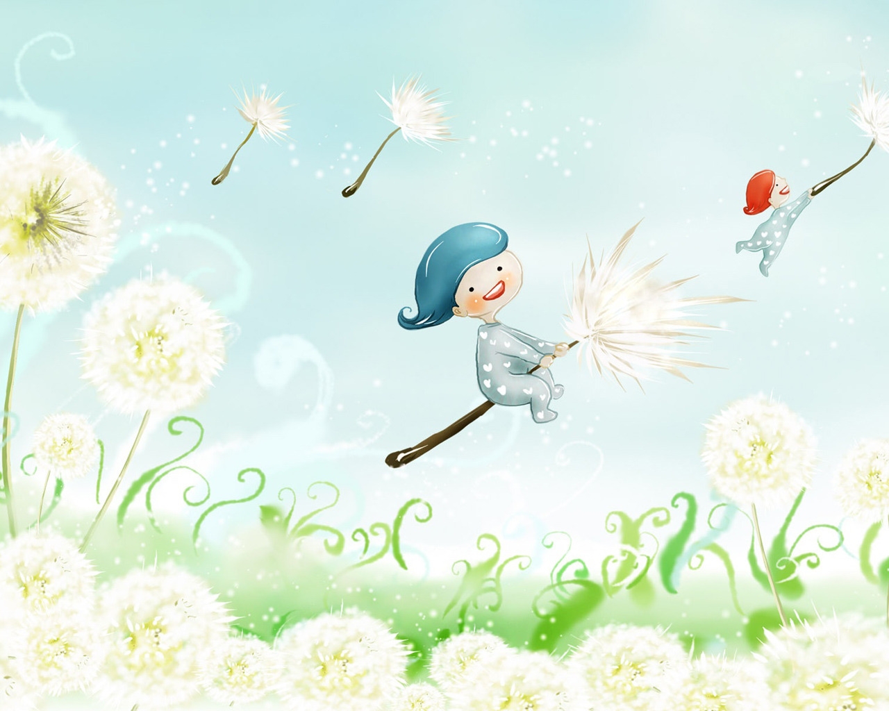 Girl Riding a Flower for 1280 x 1024 resolution